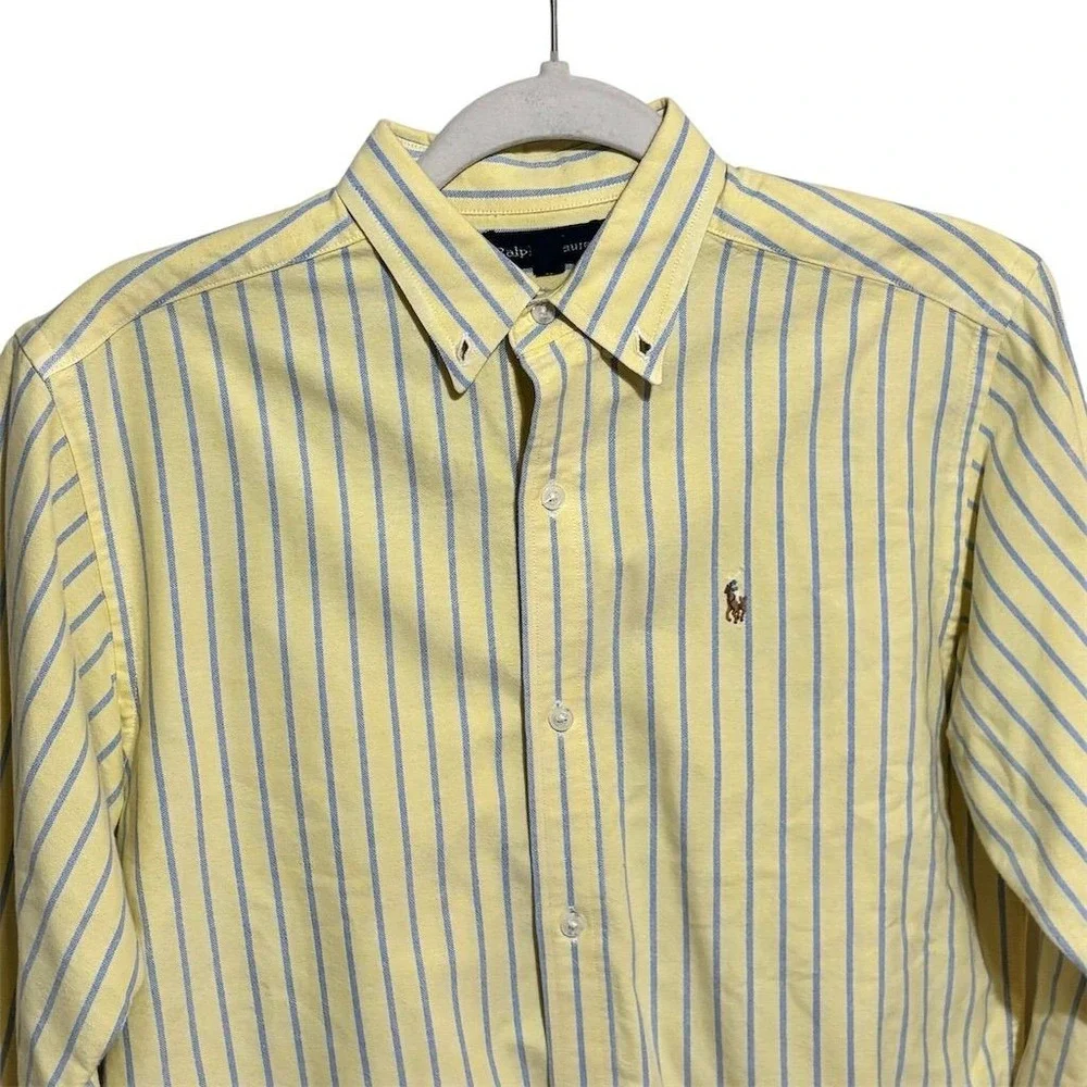 Vintage Polo Ralph Lauren Men's Striped Button-Up‎ Shirt Yellow Size 16